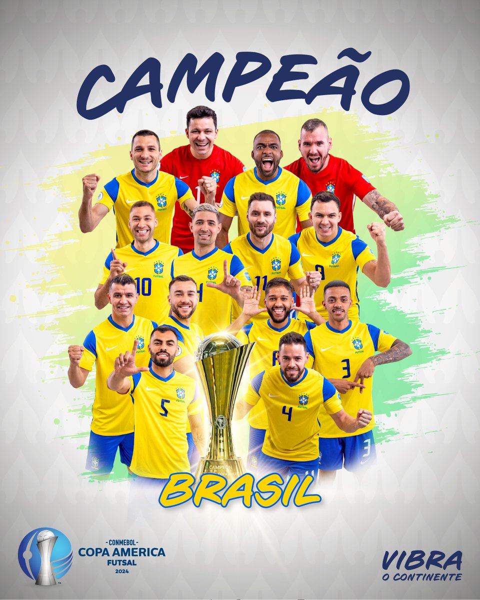 Brasil campeão! 🇧🇷

@CBF_Futsal se consagra pela décima primeira vez na CONMEBOL #CopaAmérica™️ Futsal 2024🏆

Parabéns! 🎉👏🏼​

#VibraOContinente