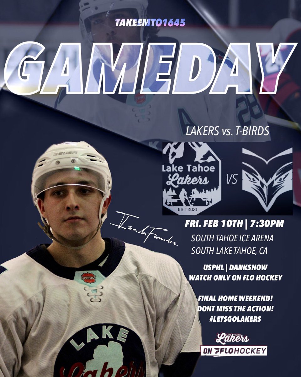 ROUND 2!

⏰ 7:30pm pst 
🏟️ South Tahoe Ice Arena
🆚 Las Vegas T-Birds

#usphl #dankshow #tahoelakers #gameday #lakeshow