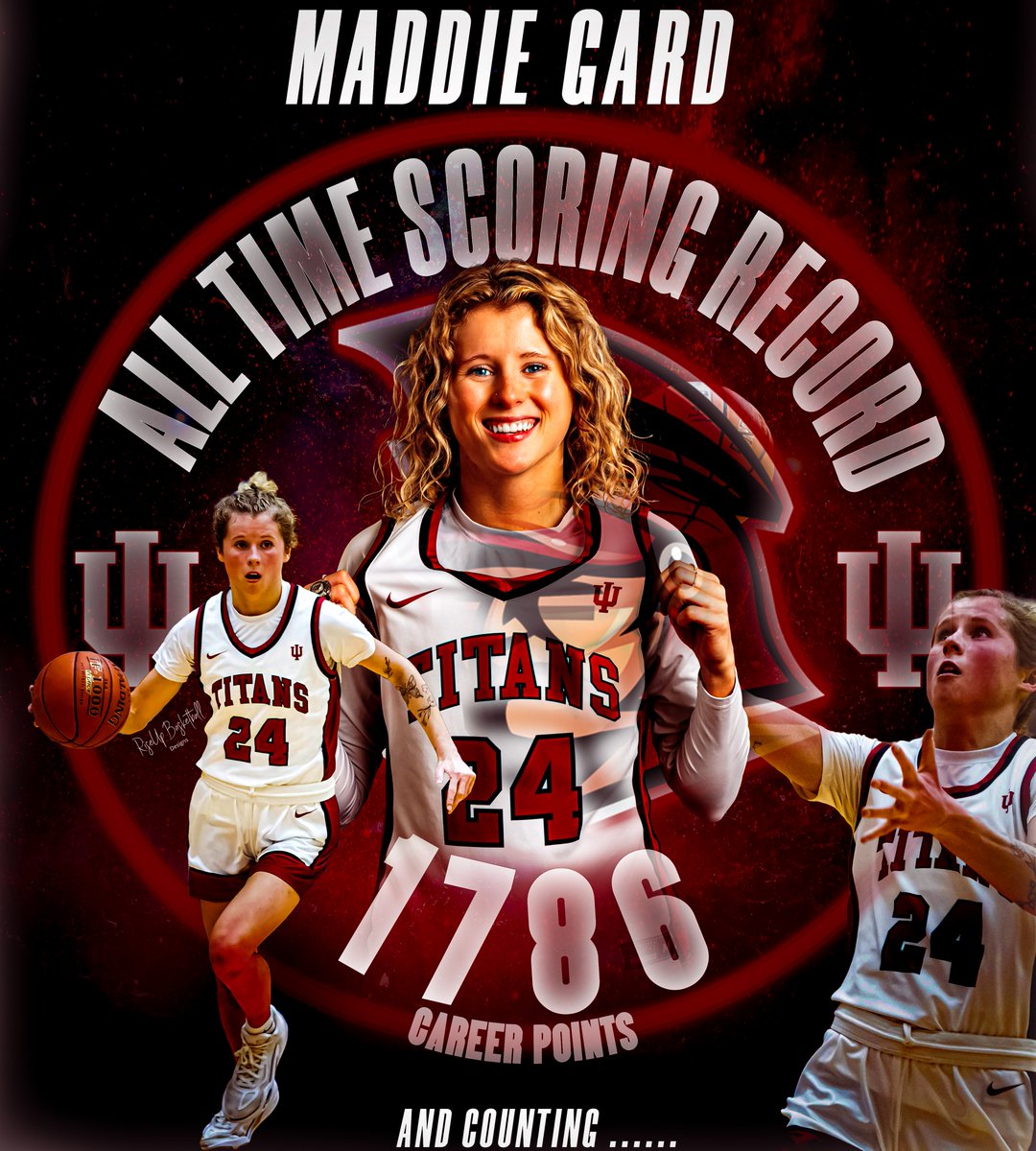 Maddie Gard hits 1,786 points, breaking IUSB record! 🏀 It's a 24 kind of weekend - #24 &amp; 24 wins in a row! 🌟 #MaddieMagic #GoTitans