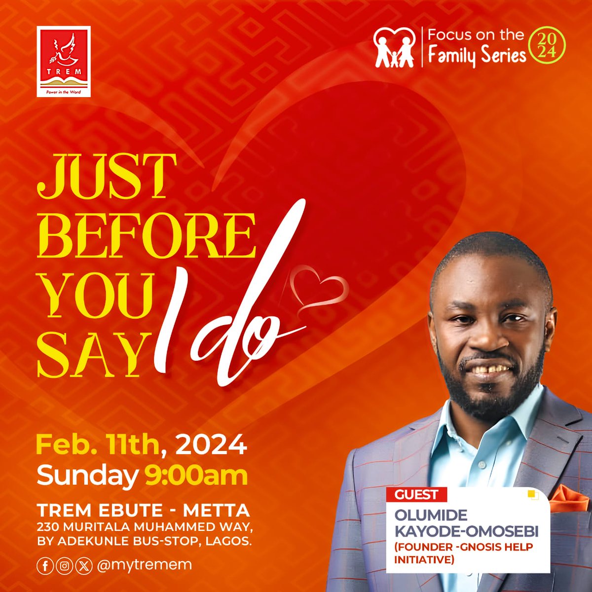 mytremem's tweet photo. As you are waiting for signs,it is also important to be watchful during courtship and dating as the Bilbe says, "watch and pray"

Join us tomorrow for BEFORE YOU SAY I DO with @Gnosis_olumide 
#Buildinglastingrelationships 
#TREM #relationships #lovers 
#Valentine #SundayService https://t.co/NWWojOBlTb