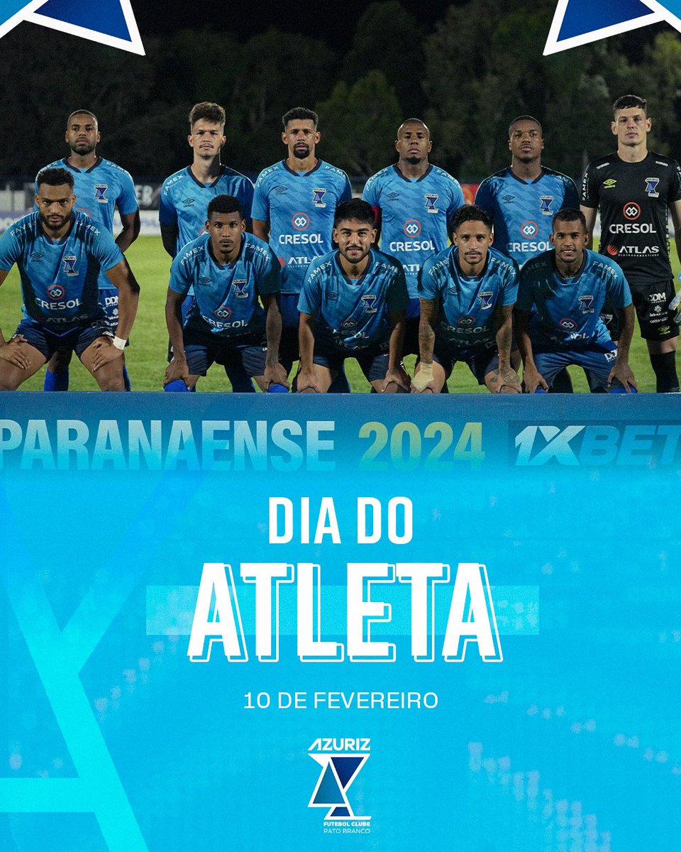 AzurizOficial's tweet photo. Nesse dia 10 de fevereiro comemoramos o Dia do Atleta Profissional!
Desejamos parabéns para todos nossos atletas que vestem e honram o nosso manto diariamente! 👏👏👏
#AzurizFC #DiaDoAtleta #OrgulhoDoSudoeste https://t.co/g1t12Qj2bY