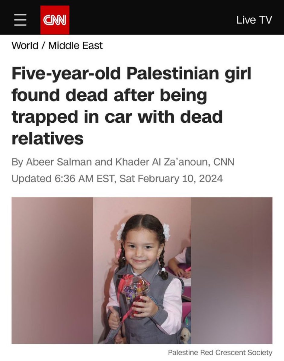 CactusGirlll's tweet photo. " Found dead "
_ Who besieged her ?
_ Who killed her ?
_ Who prevented her from being treated ?
_ Who killed who tried to help her ?
I'll tell you " Israel "
What a double standard this is
#Hend
#GazaHolocaust https://t.co/x4dVxhaQHL
