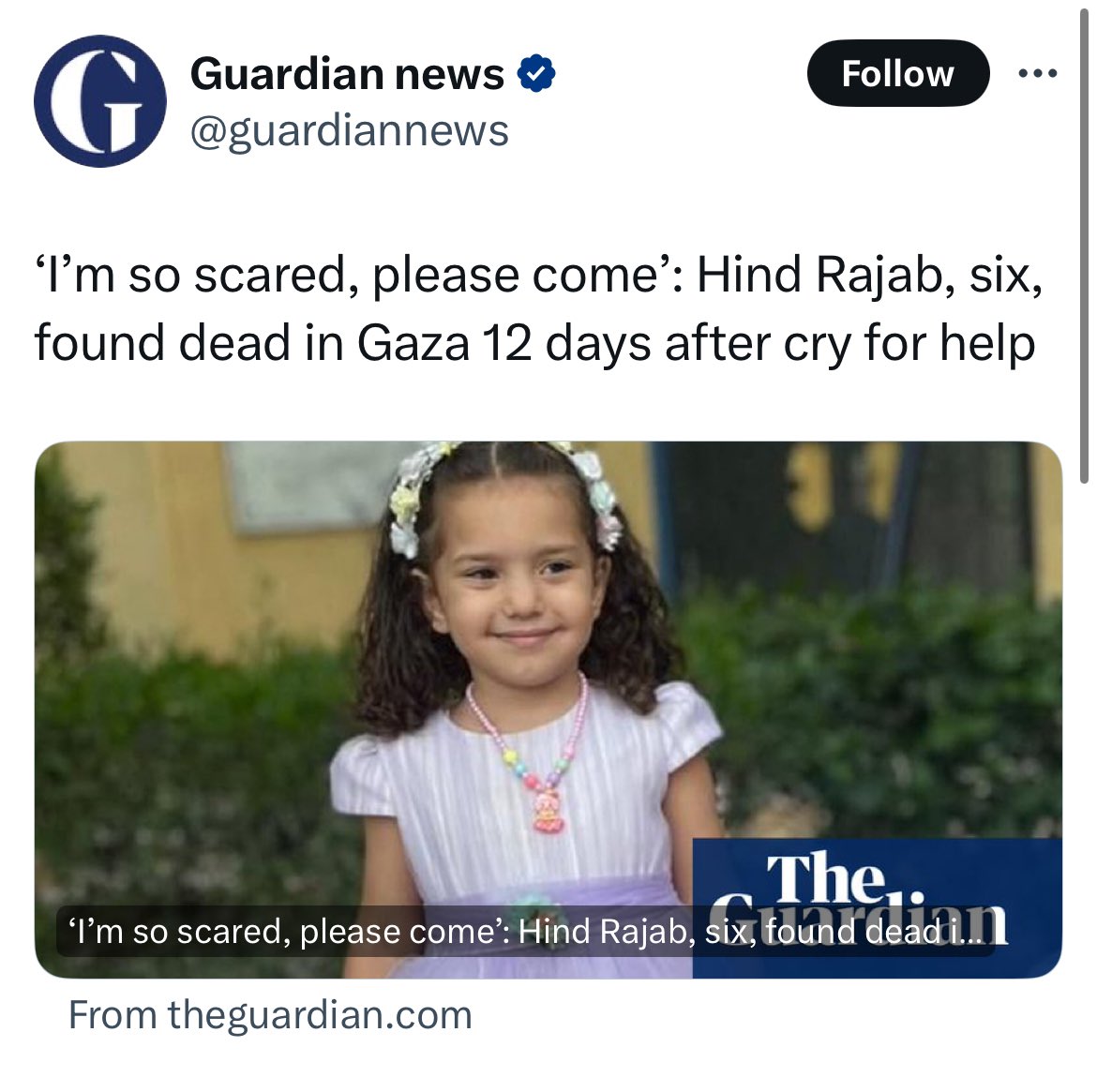CactusGirlll's tweet photo. " Found dead "
_ Who besieged her ?
_ Who killed her ?
_ Who prevented her from being treated ?
_ Who killed who tried to help her ?
I'll tell you " Israel "
What a double standard this is
#Hend
#GazaHolocaust https://t.co/x4dVxhaQHL