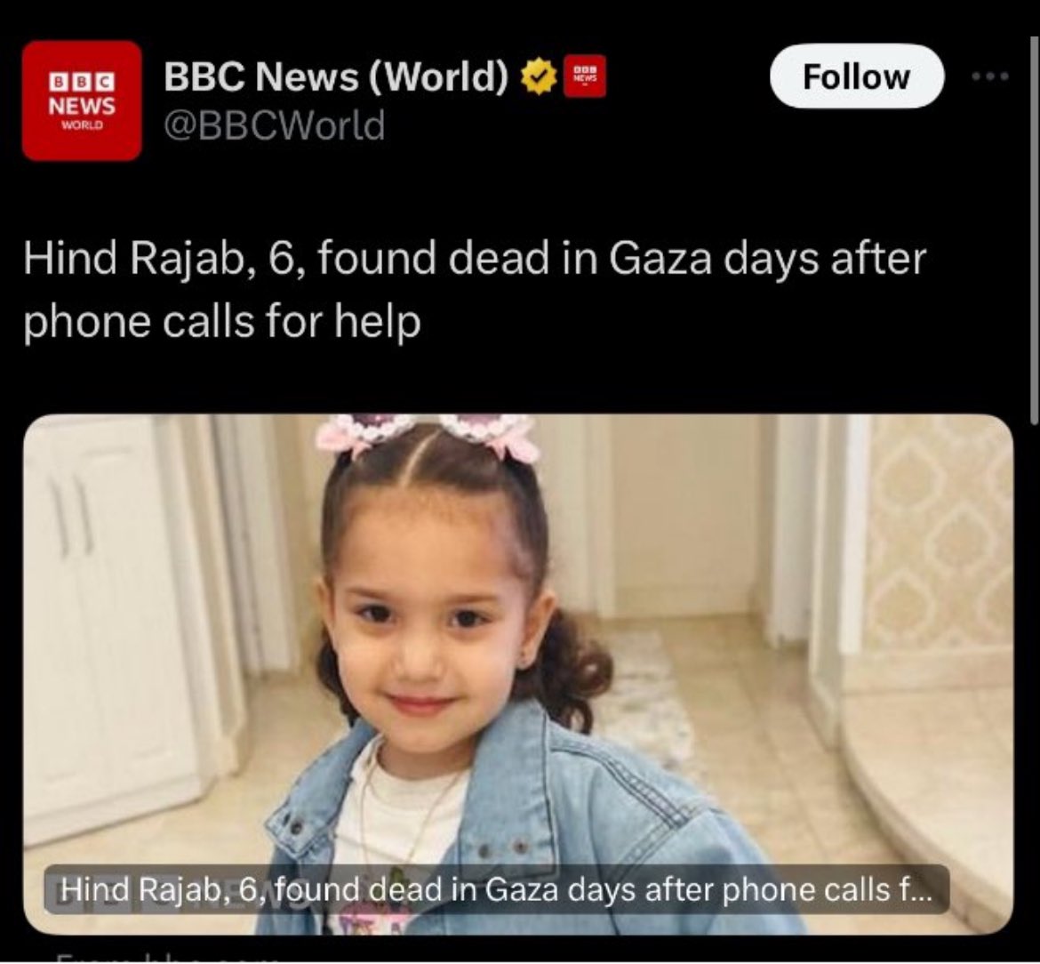 CactusGirlll's tweet photo. " Found dead "
_ Who besieged her ?
_ Who killed her ?
_ Who prevented her from being treated ?
_ Who killed who tried to help her ?
I'll tell you " Israel "
What a double standard this is
#Hend
#GazaHolocaust https://t.co/x4dVxhaQHL