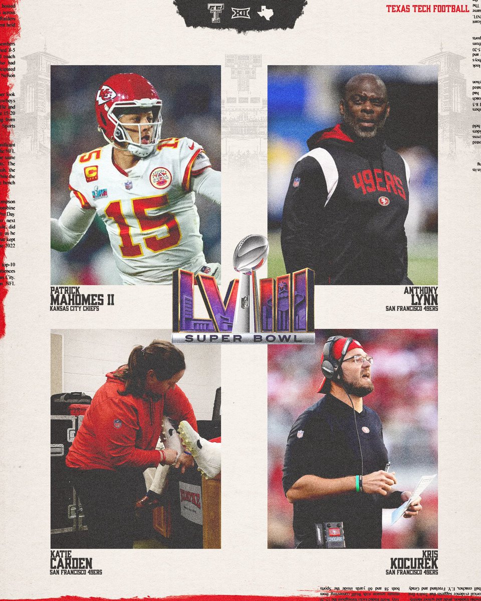 Tomorrow. 

Four Red Raiders. 

In the Super Bowl. 😤

#WreckEm