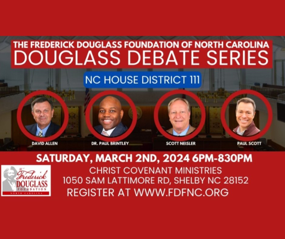 We are looking forward to another forum on March 2nd hosted by the Frederick Douglass Foundation of NC.

🔗 secure.anedot.com/fdfofnc/c1b00b…

#ncga #ncpol #ncgop #allenfornchouse #clevelandcountync #rutherfordcountync #nchouse111