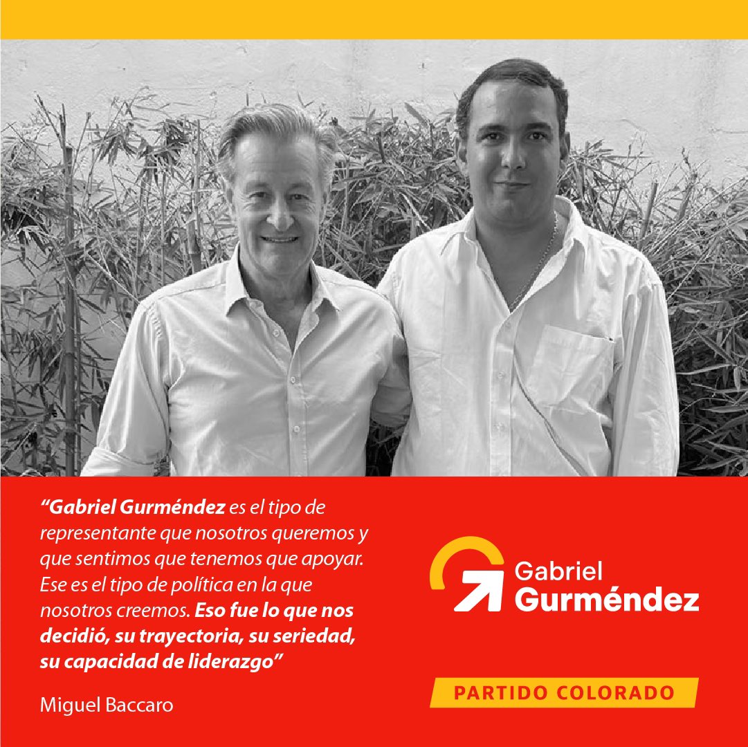 ggurmendez's tweet photo. Agradezco el apoyo y confianza de Miguel Baccaro, Secretario General del Partido Colorado en Paysandú y líder de Arriba Paysandú, por su adhesión a mi candidatura a la Presidencia de la República. https://t.co/i3ZPsfRC7S