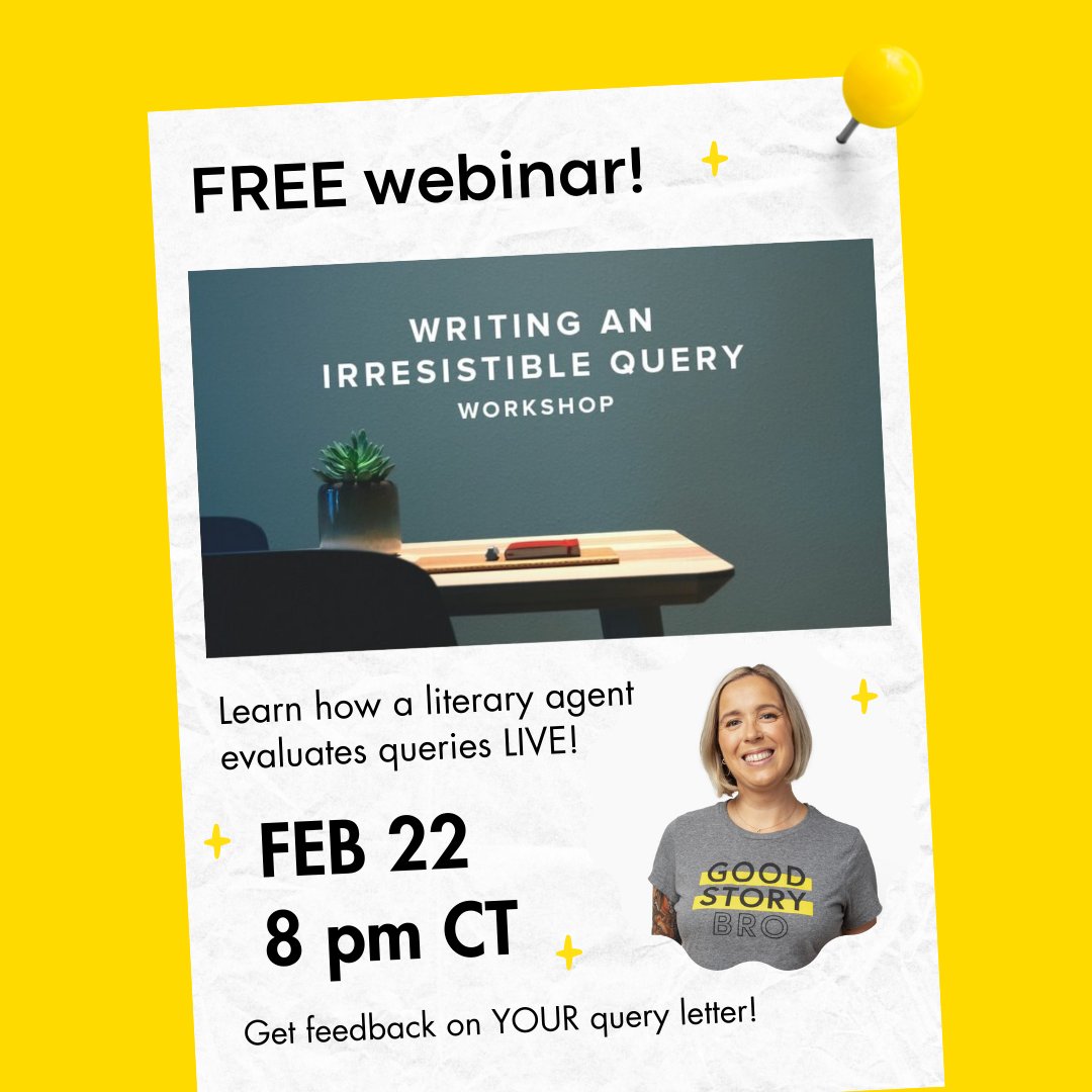 GoodStoryCo's tweet image. The most well-crafted queries are the ones that make the reader care about the story and characters. For a chance to get feedback on your own query, register now for our FREE upcoming Query Letter Workshop on February 22nd: bit.ly/3OvXLUh

#queryletters #querying #query
