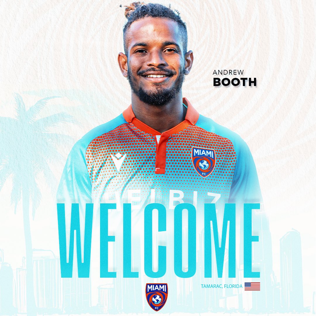 TheMiamiFC's tweet photo. Welcoming in SoFlo native midfielder Andrew Booth 🌴🤝

Excited to get after it @Andrew_Booth_ ‼️

Learn more:
🗞️ https://t.co/1FXlxyw3AQ

#vamosmiami https://t.co/1vff2dbdGD