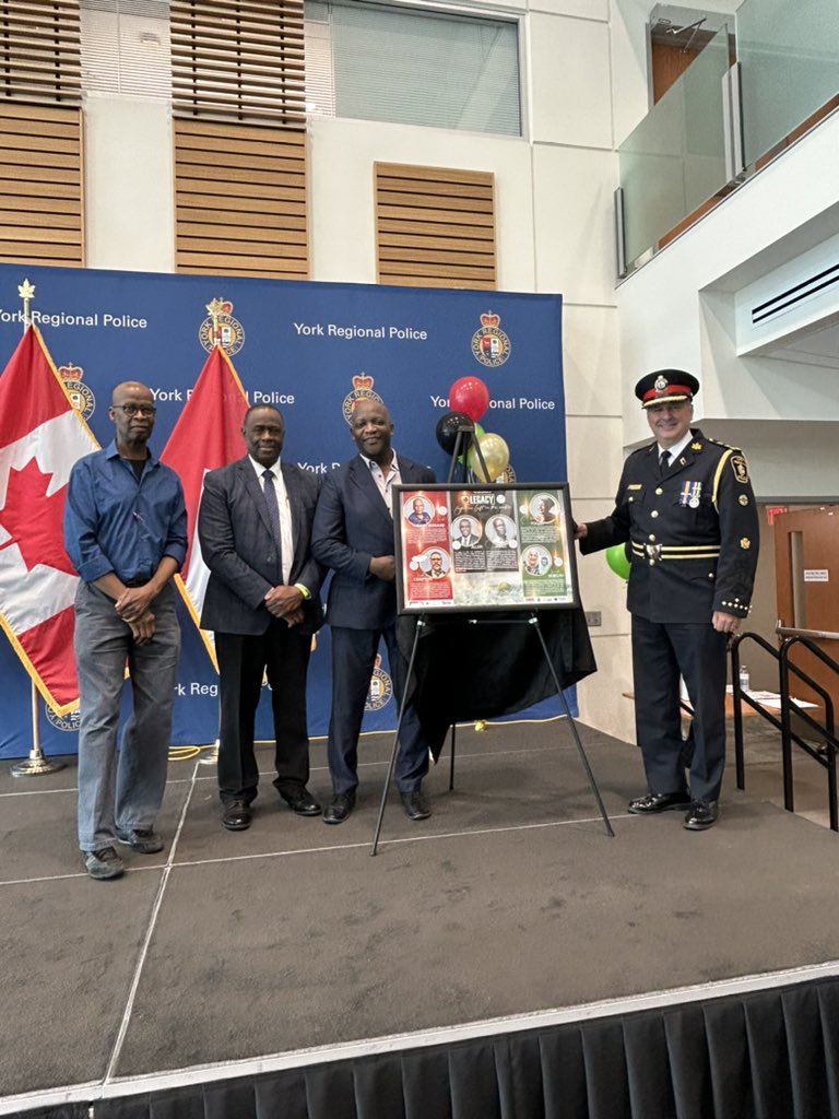YRP's tweet photo. @YRP was proud to partner with artist Robert Small to unveil the 30th Black History Month Legacy Poster today at our annual event.
The Legacy Poster shines a spotlight on the important work of Black Canadian trailblazers.
 
#YRP #YorkRegion #BlackHistoryMonth #BHM https://t.co/yjMkxu8Sl4