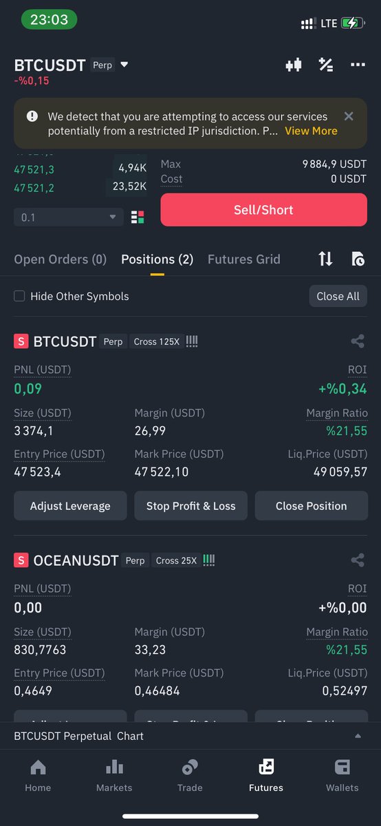 KriptoTurgut's tweet photo. #OCEAN Coin pozuna ilave #Bitcoin ‘e de short açtım. #btc 47.700$ sevilerine yükselirse stop olurum. Ytd ‼️👨‍💻 https://t.co/edogJmszLy