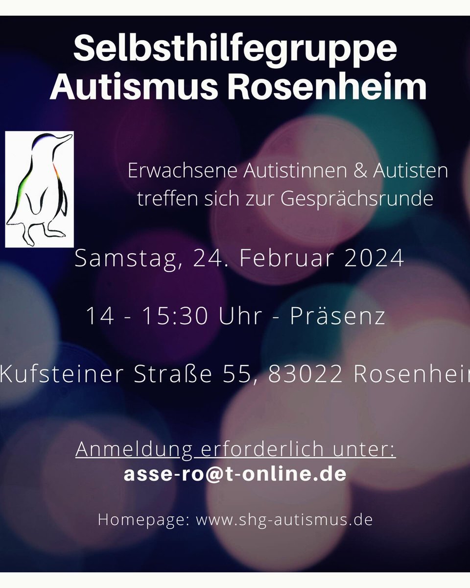 Das Jubiläum Jahr haben wir gestartet mit voller Gruppe! Die Stühle wurden mal wieder knapp. 

Es geht weiter am Freitag, 23.2.24 um 19 Uhr offene Gesprächsrunde für alle! 

Am Samstag, 24.2.24 um 14 Uhr treffen sich erwachsene Autisten und Autistinnen zum Austausch!