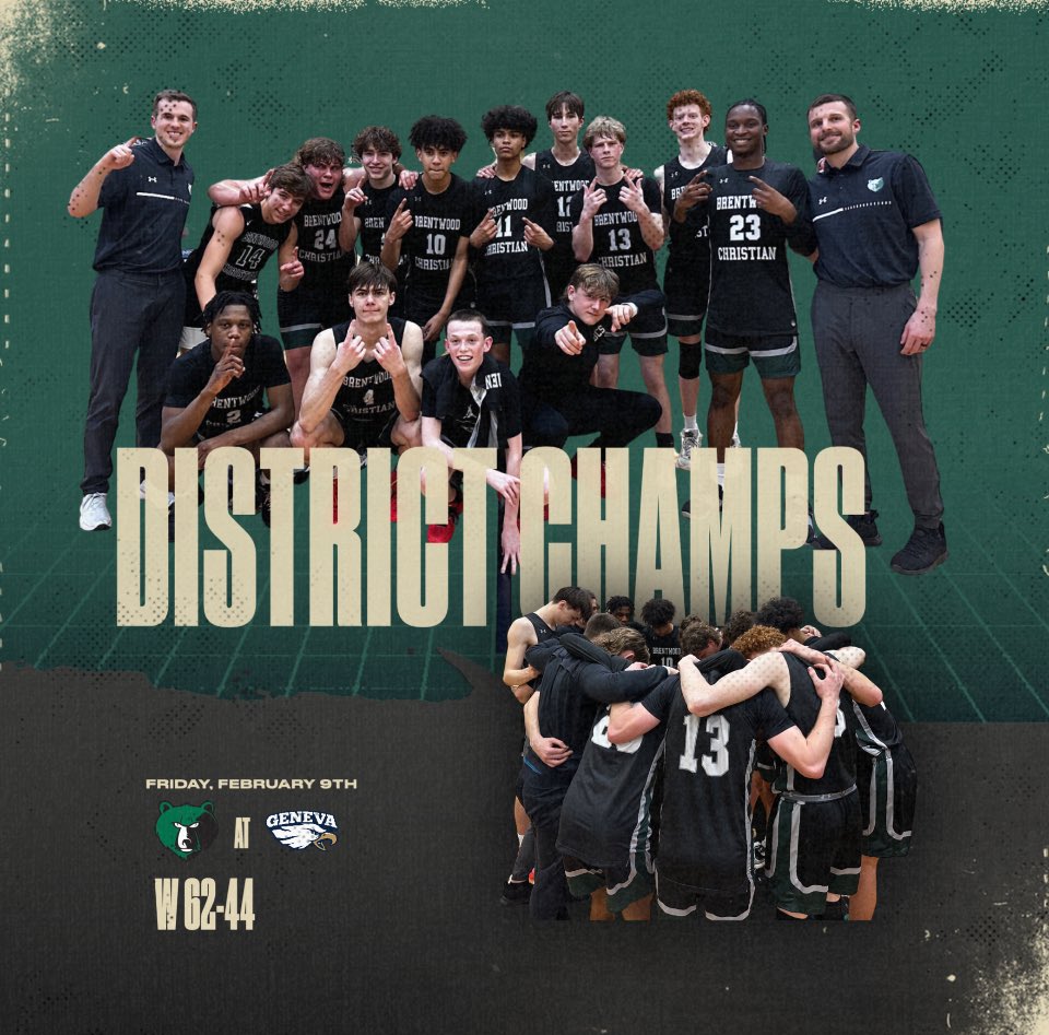 @bcsmbb defeats Geneva 62-44 to win the district championship. Led by @blakepetty4_ with 22 pts, 13 reb, 4 assists, 3 steals, @TheMarcusZelee 17 pts/ 7 reb/ 6 assists, @JakeElvin12 with 14 pts, and @ColestonAllen with 7 points/ 6 reb and another game of lockdown defense