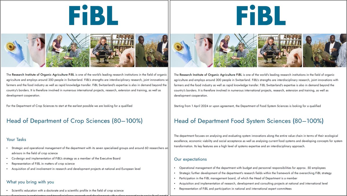 Two exciting positions are advertised @fiblorg, the Swiss Research Institute of Organic Agriculture: fibl.org/en/about-us/ca…
