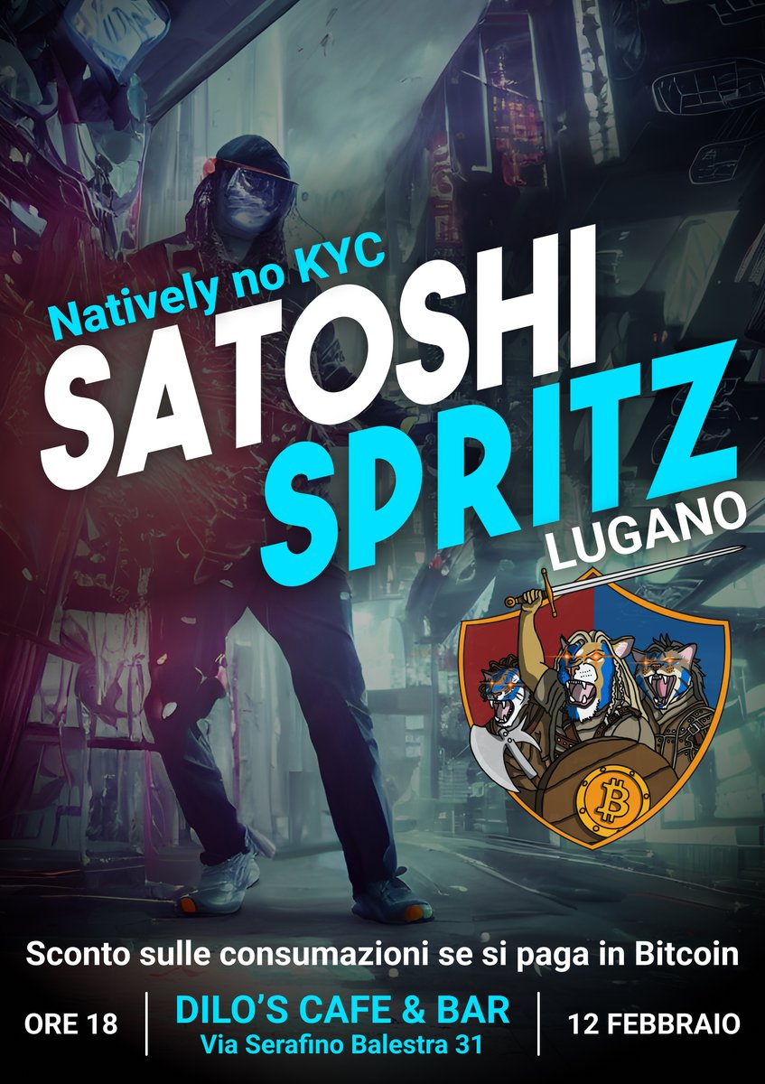 Prossimo #SatoshiSpritzLugano questo lunedi!

Torniamo con il nostro classico incontro informale a tema #Bitcoin, questa volta con:

5% SULLE CONSUMAZIONI SE PAGHI IN #Bitcoin 

📍Dilo's Cafe, via serafino balestra 31, Lugano
🕕 dalle 18
🗓️ Lun 12.02.24

Ti aspettiamo!