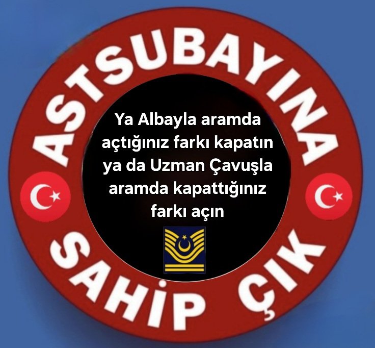 Biz Askeriz, verilen söz tutulur. 
İç İşl.B.lığı polisin,MEB öğretmenin, Sağ.B'lığı Dr.'ların sorunlarını çözdü.
MSB her sorunumuzu bildiği halde, neden bizleri oyalıyor.Sorunlarımız ile çalışmalarınız bitmedi.
#AstsubaylarHiçleştirilemez
<a href="/RTErdogan/">Recep Tayyip Erdoğan</a>
<a href="/YasarGulermsb/">Yaşar Güler</a>
<a href="/celebimehmeta/">Mehmet Ali Çelebi</a>