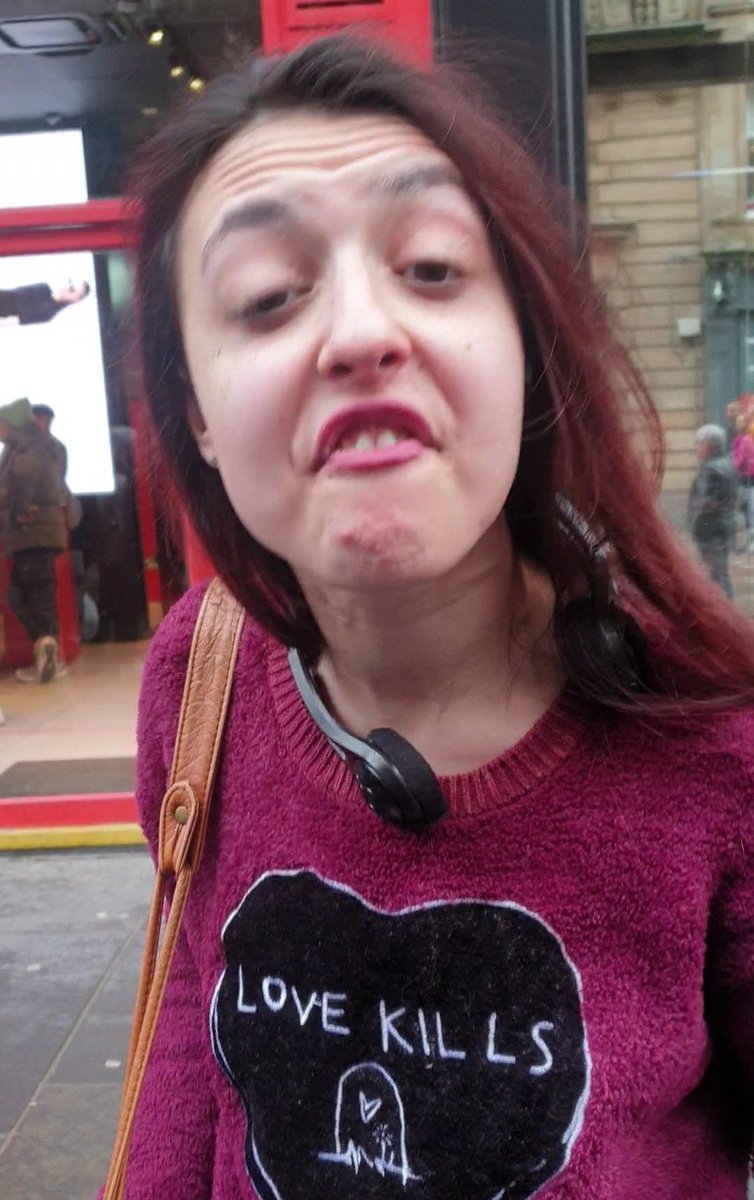 OliLondonTV's tweet photo. Faces filled with hate. 

These two pro-Palestinian activists abused a group of Jewish people today in Glasgow. 

The man assaulted an elderly man in his 80’s while the woman wearing a ‘Love Kills’ sweater screamed obscenities at a group of Jewish volunteers.  

📸@GlasgowFOI https://t.co/EqElbd8HLG