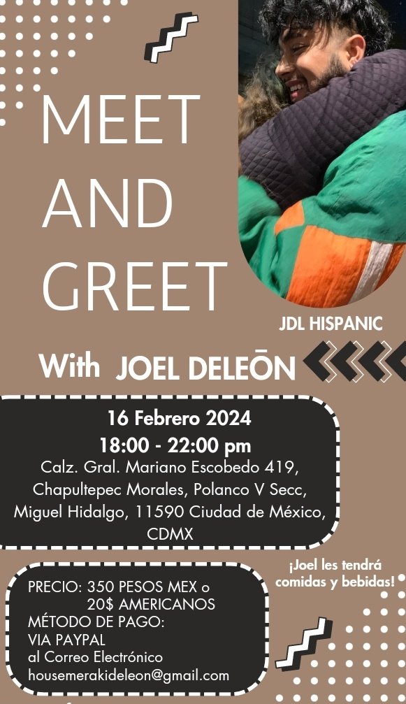 📣 M&amp;G CDMX

Toda la información que necesitan sobre el m&amp;g con  <a href="/JOELDELE0N/">Joel DELEŌN</a>  que se realizará en Ciudad de México 🇲🇽

Asimismo les compartimos la guía de como usar PayPal, de tener dudas no duden en escribirnos 🤝🏼

#DELEON