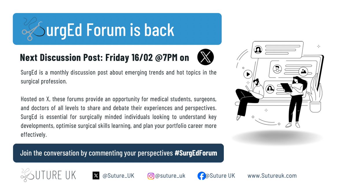 Suture_Global's tweet image. 📣Exciting news! SUTURE UK is pleased to announce the return of our SurgEd Forum! 

Swipe through to learn more about the forum, and stay tuned for the launch of our first forum discussion post in 2024 on 16/02! #SurgEd #Surgery #Suture 🪡