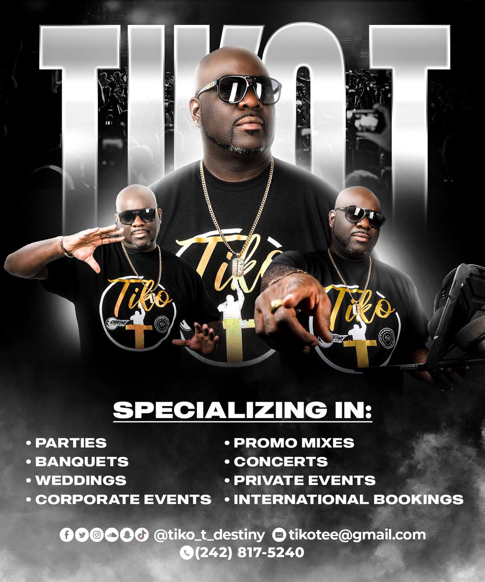 Tiko_T_Destiny's tweet photo. Add the right ingredient to your eventโผ Book your dates now ๐
๐ฑ242-817-5240
#PartyWithTikoT #FreeportsMinisterOfMusic #PassportGang
#DestinySound #OneOfYourFavorites #BookNow https://t.co/6iWPxEFMQ5