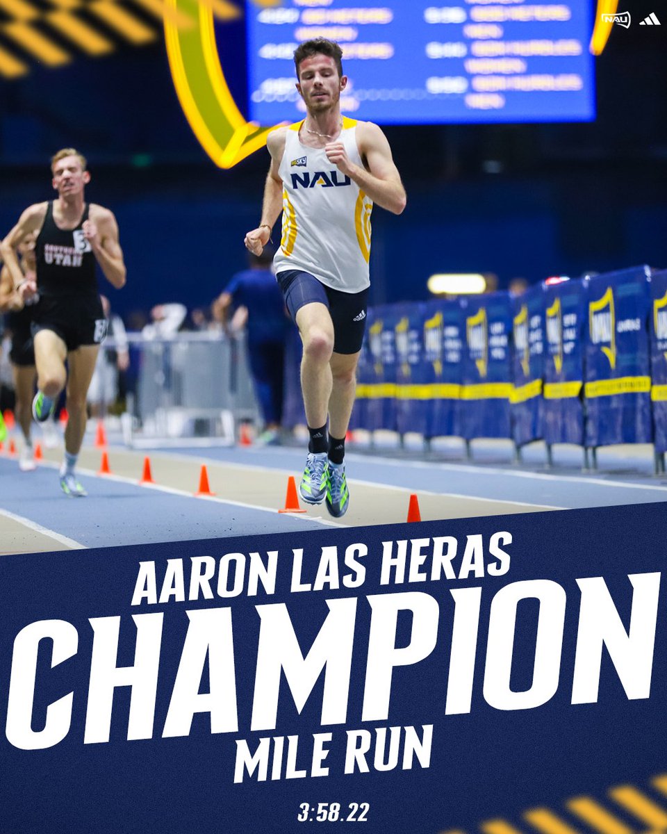 The NAU men looked strong in the mile, led by Aaron Las Heras whose time puts him at seventh on NAU's all-time performance list!  

🥇 Aaron Las Heras: 3:58.22 
🥉 Kang Nyoak: 3:58.54 
2⃣6⃣ Caleb Easton: 4:06.23  

#RaiseTheFlag  | #BigSkyTF