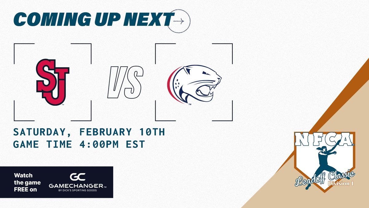 GetGameChanger's tweet image. 🥎 LIVE NOW 🎥

@StJohnsSoftball vs @SouthAlabamaSB 

Watch on GameChanger: bit.ly/485QRMo

#NFCALeadoffClassics | #GameChangerSpots