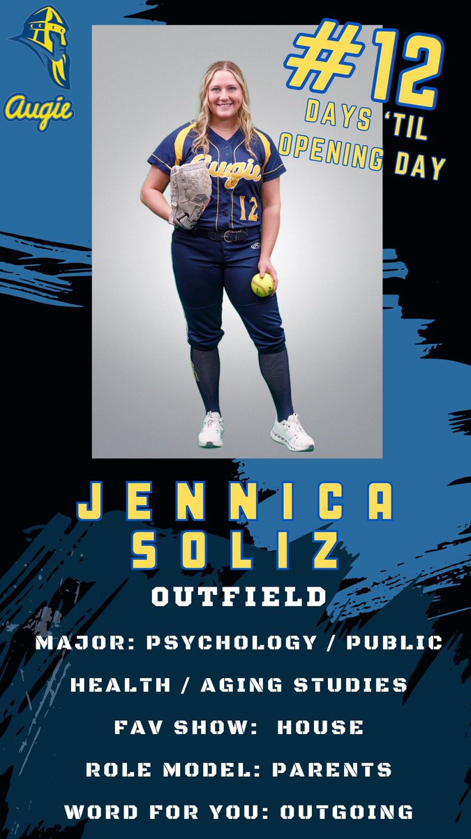 12 more days until the season opener! Meet Senior OF, #12 Jennica Soliz <a href="/jennicasoliz/">Jennica</a>! #SetSail #TheAugieWay <a href="/augieathletics/">Augustana Vikings</a>