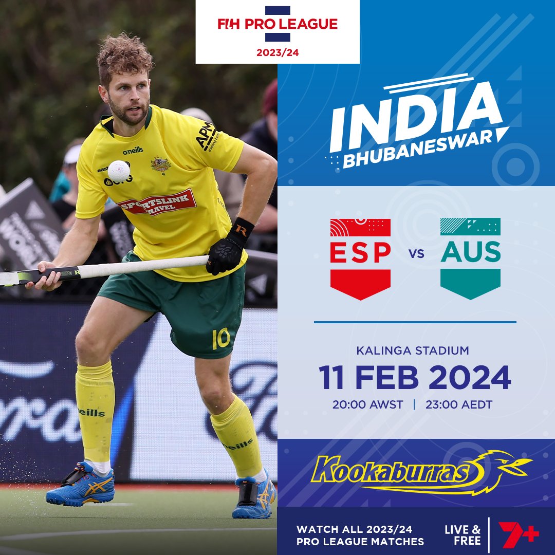 Kookaburras's tweet photo. We're up against Spain tonight in what will be our first hit out in 2024 and our opening game of the FIH Pro League season.
🏟️ Kalinga Stadium, Bhubaneswar
⏰ 11:00pm AEDT, 9.30pm ACST, 8.00pm AWST
📺 Don’t miss a minute of the action LIVE and free on @7plus | @7sport #ESPvAUS https://t.co/y2PH9Rhqzz