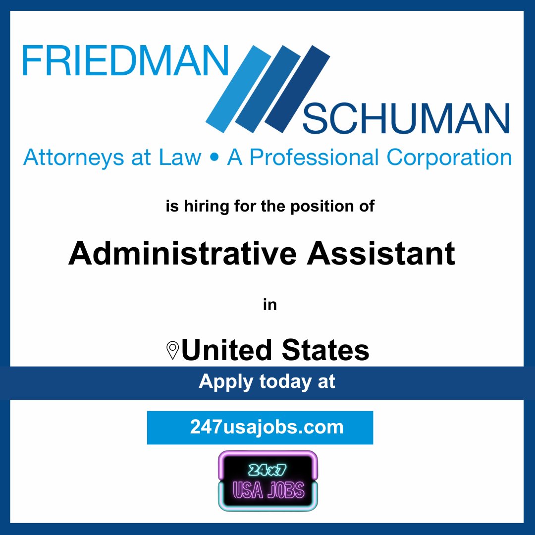 ✨ Job Alert: Friedman Schuman is seeking an Administrative Assistant! If  you're passionate about providing top-notch support and have excellent  organizational skills, apply now! #AdministrativeAssistant  #FriedmanSchuman #NowHiring