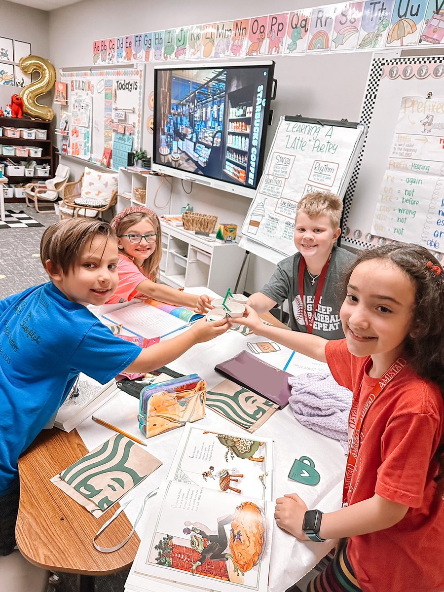 A little visit to Starbooks Poetry Cafe is just what we needed before diving into Elements of Poetry! Room 306 had a blast tasting some poetry. Thanks to <a href="/Starbucks/">Starbucks</a> for kindly donating cups, straws, and cookie bags to make this transformation complete! <a href="/FielderElem/">Edna Mae Fielder Elementary</a> #fielderpride
