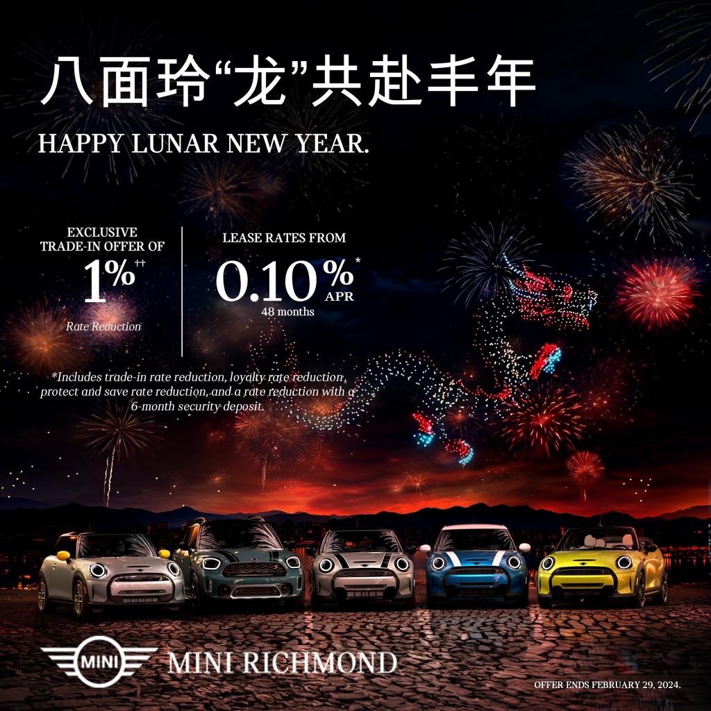 Rev up the joy and drive into the Year of the Dragon with unbeatable deals and roaring excitement! ⁠ ⁠ Wishing you a prosperous Lunar New Year from all of us at MINI Richmond🐲⁠ ⁠ #MINIRichmond #MINI #MINICooper #LunarNewYear #YearOfTheDragon