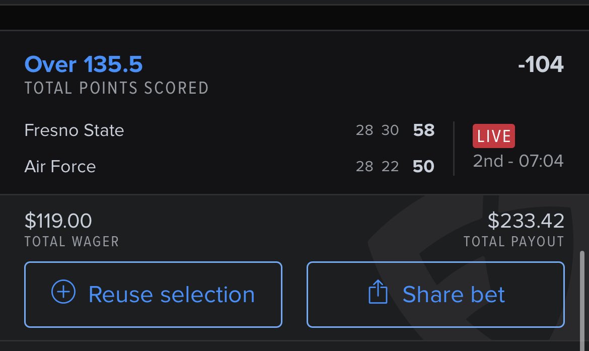 MrLiveOverUnder's tweet image. WERE RIDING Air Force over 135.5 FOR LEG 2️⃣

1✅$10➡️$19
2❓$19➡️$35
