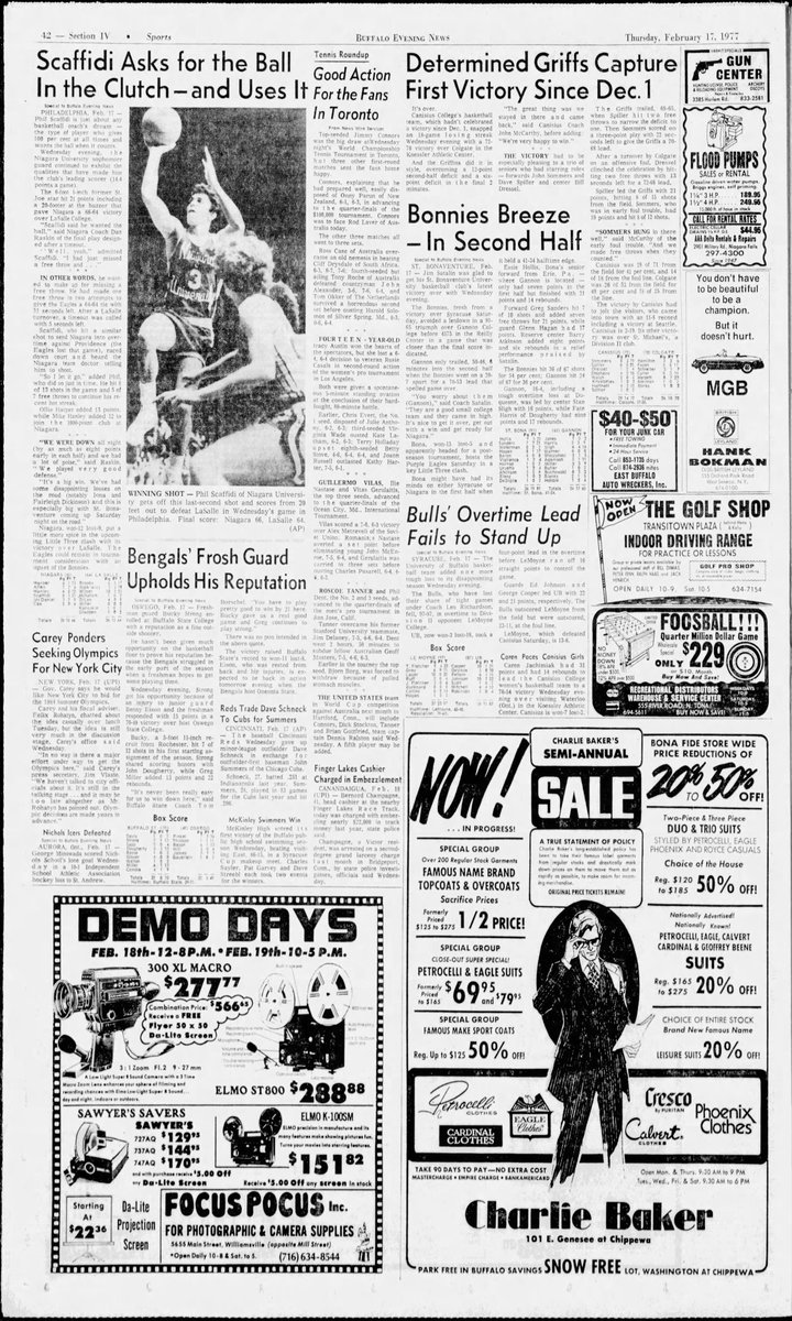 BuffSportsHstry's tweet photo. #OTD in 1977 Canisius college ends their school-record 18 game losing streak by upsetting Colgate 72-70 behind Save Spiller's 21 points https://t.co/4F7gAvLciC