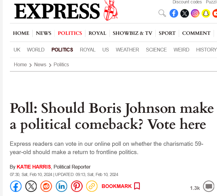 If you LOVE @borisjohnson you'll love this. If you HATE him you'll REALLY LOVE turning this poll round. The Express readers have had their go. It's our turn now. Remember you DON'T need to put an email in. Just vote, do the captcha and KEEP VOTING - it doesn't know how many…
