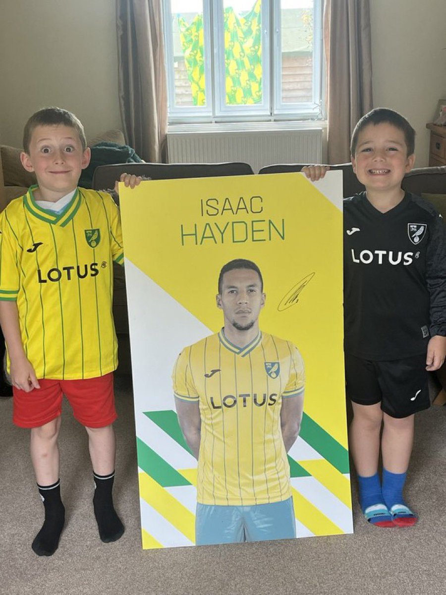 s_snelly's tweet photo. @IsaacHayden65 @QPR @NorwichCityFC My boys are still happy with this @IsaacHayden65 and wish they had met you for an autograph https://t.co/gIBXsS451W