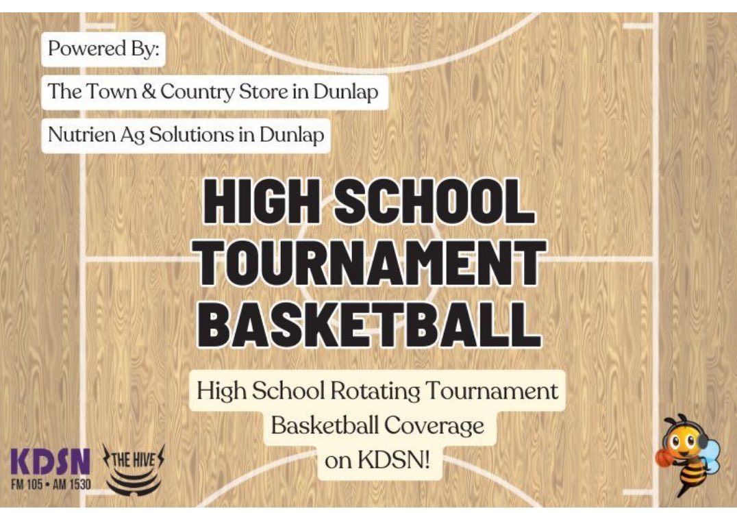 Nutrien Ag Solutions and The Town and Country Store in Dunlap rotating play by play tournament basketball on KDSN 104.9FM.  

East Sac hosting Kuemper Catholic, Logan- Magnolia hosting Missouri Valley and Harlan hosting OABCIG!!!

<a href="/KDSNRadio/">KDSN Radio</a> <a href="/noahonthehive/">noahjohn50</a> <a href="/J_three/">JJ Johnson III</a>