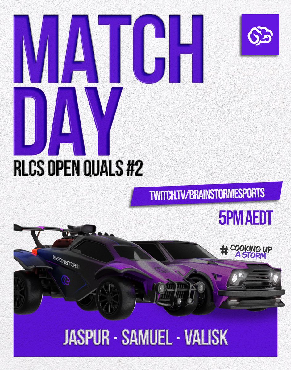 📣 It’s Match Day 📣 

Day 2 of OCE Open Quals continues through the Upper Bracket

1st Round vs <a href="/ChiefsESC/">The Chiefs</a> 

Stream at 5PM AEDT
hosted by <a href="/DurryRL/">Durry</a> and <a href="/RLfoxxy/">Foxxy</a>
over at twitch.tv/brainstormespo…

| #BSEGG | #RLCS | #Cookingupastorm |