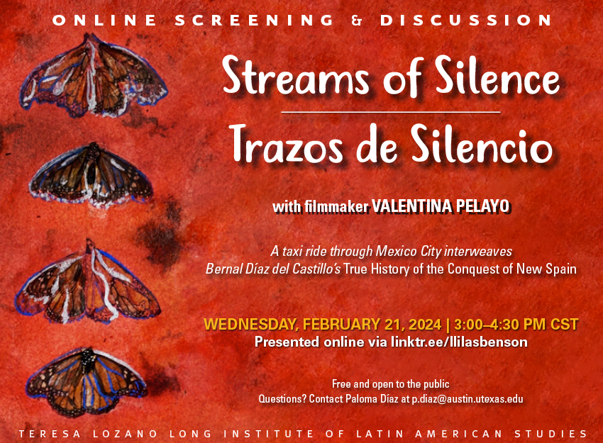 llilasbenson's tweet photo. Virtual event 

Streams of Silence / Trazos de silencio: Screening and discussion
Valentina Pelayo, Filmmaker
Wednesday, Feb. 21 | 3:00pm
Tune in for the livestream:
https://t.co/KBYZdXyIKi https://t.co/MiLvkG9h0Z