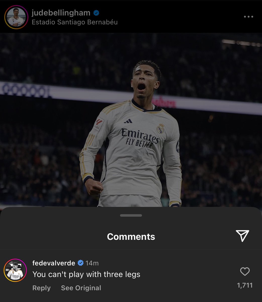 MadridXtra's tweet photo. Fede Valverde under Bellingham’s post… 😂❓ https://t.co/2bd2go9coK