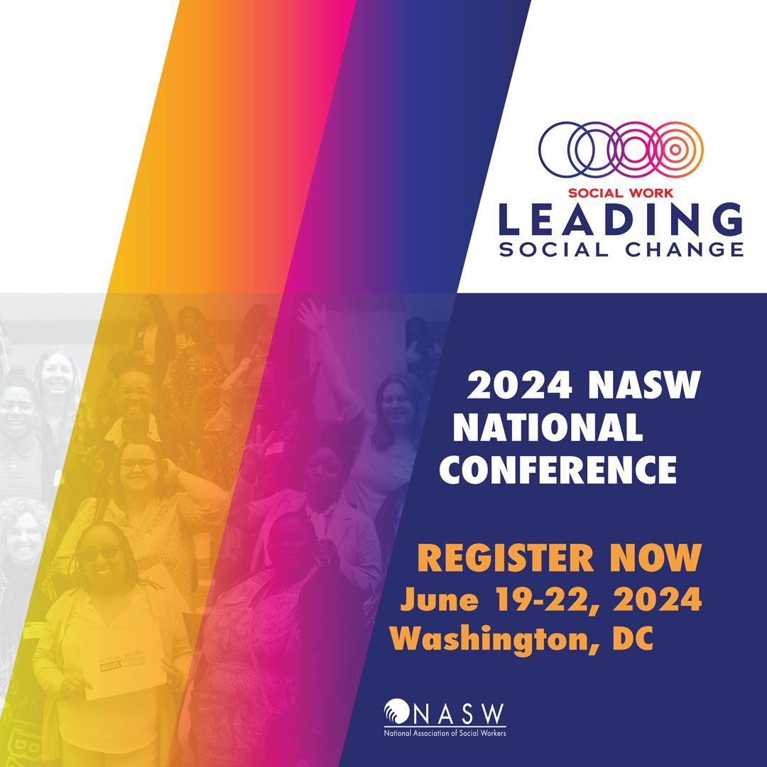 Registration is OPEN for the 2024 NASW National Conference – Social Work: Leading Social Change, June 19 – 22, 2024, in Washington, DC. Network, earn up to 24.5 CE, explore the exhibit hall and be among leaders in the field. Register now buff.ly/34VpFkg #NASW2024