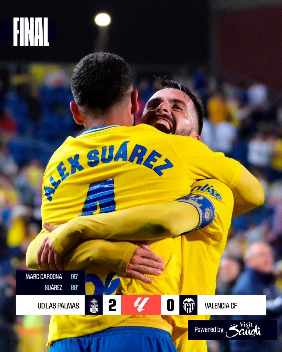 FINAL #LasPalmasValencia 2-0 💛 ¡La @UDLP_Oficial se lleva el triunfo gracias a dos goles en los minutos finales! #LALIGAEASPORTS #ResultsByVisitSaudi