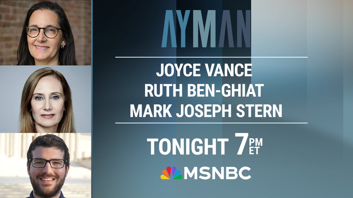 AymanMSNBC's tweet photo. TONIGHT AT 7: A key question about Donald Trump's role on January 6th went largely overlooked at this week's 14th Amendment hearing. Has the Supreme Court put our democracy on the line? Our expert panel @JoyceWhiteVance, @ruthbenghiat and @mjs_DC weigh in. https://t.co/FzXuDGSlRd