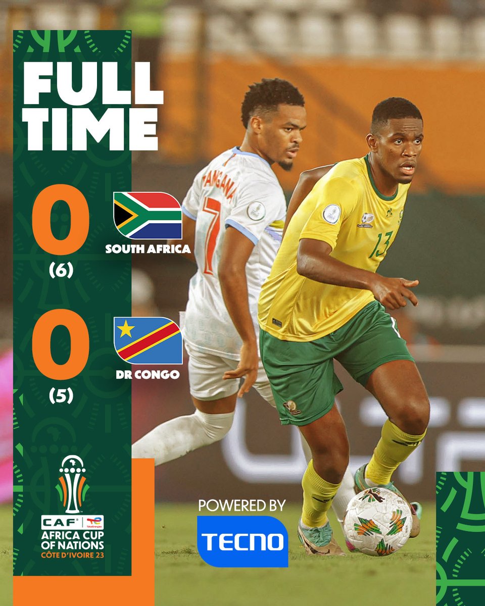 ⌚ FULL-TIME! 

After an intense penalty shootout, South Africa are the winners! 🌟

#TotalEnergiesAFCON2023 | #RSARDC