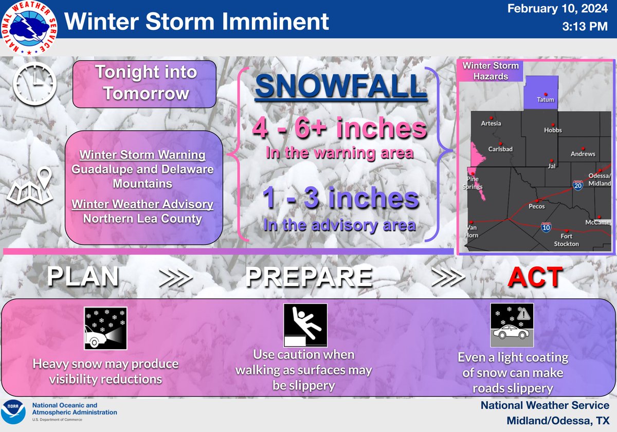 ❄️WEEKEND SNOW UPDATE❄️

We're still expecting the bulk of the snow to fall across northern Lea County and the Guadalupe Mountains.

Snow may still fall across portions of the northern Permian Basin tomorrow too but shouldn't lead to much accumulation. #txwx #nmwx
