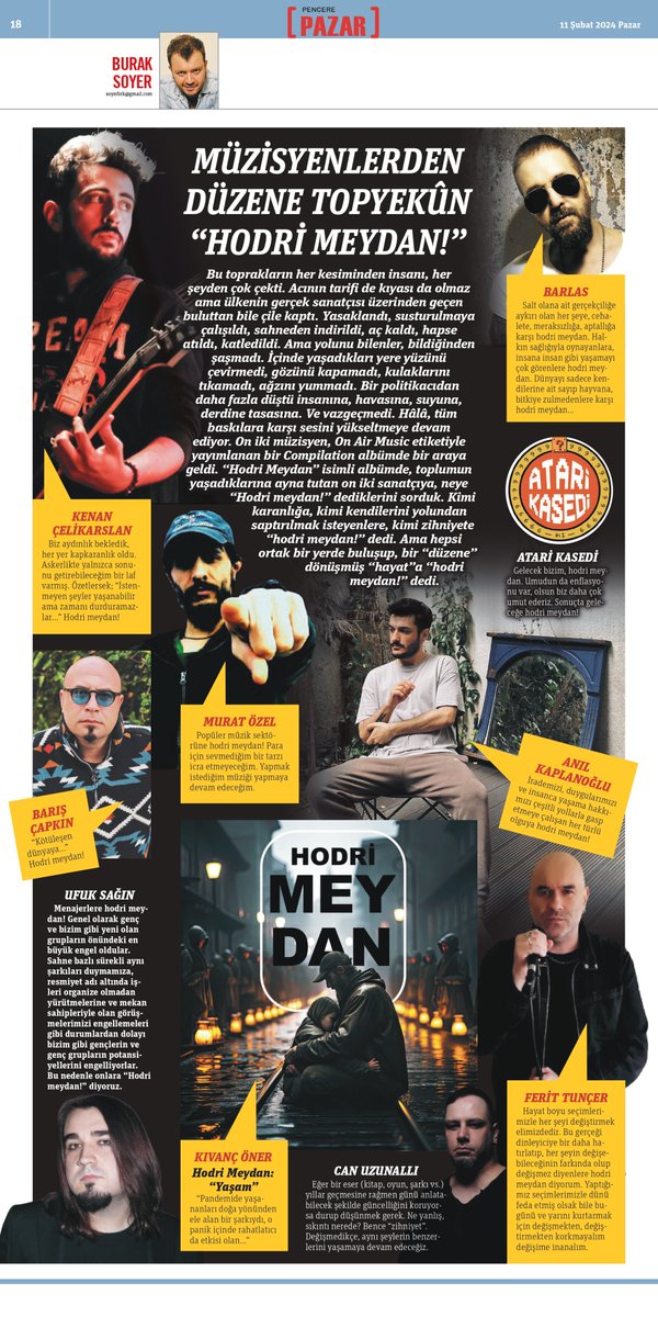 🖋️Müzisyenlerden düzene topyekûn “Hodri Meydan!”

Burak Soyer, Pencere Pazar için yazdı

#BurakSoyer

gazetepencere.com/muzisyenlerden…