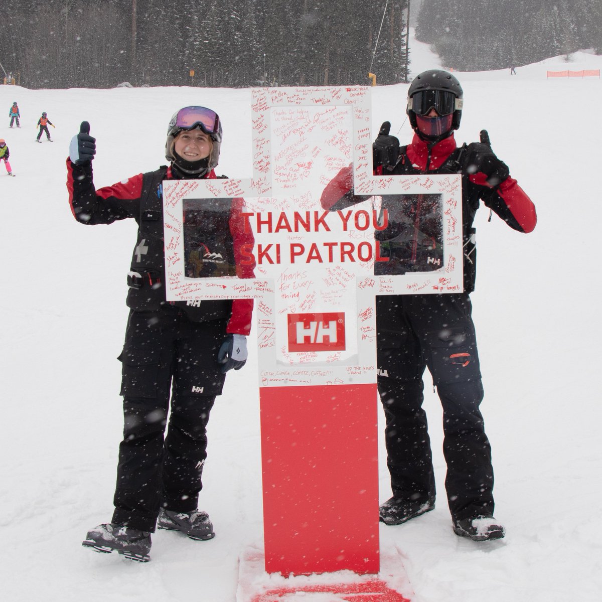 Thank you to ski patrollers in Sun Peaks and around the world this #InternationalSkiPatrolDay! Thanks to @HellyHansen and your kind written words, we’ve shared this white cross featuring appreciative messages with the employees and volunteers that make up Sun Peaks Patrol.