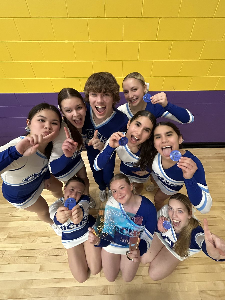 cheer_oc's tweet photo. FINALLY.. 1st place at the Frozen Frenzy! 🥇 And our cheer mom, Amy took 2nd place in the cheer off! Catch us at Prelims next Saturday at Hartford Union High School! #MovinOnUp #YesWeCan #WeNotMe #OCCForLife #GoingForTheThreepeat https://t.co/gb5vOy0aGx