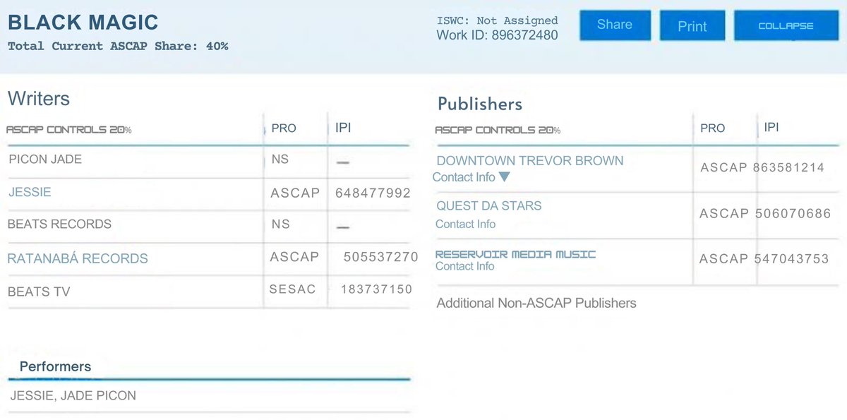 🚨 @jessiemwr e <a href="/jadepiconmwr/">Jade Picon</a> registraram uma música chamada “BLACK MAGIC” na ASCAP.