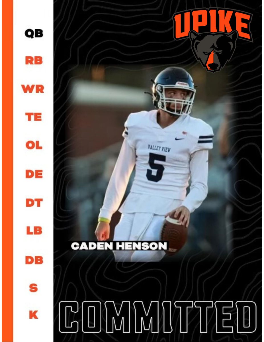 Caden Henson - 2024 QB/ATH (@cadenhenson2024) on Twitter photo I am excited and blessed to be able to annouce my commitment to the University of Pikeville! I would like to thank the Spartan community, and most of all, my family for the part they have played in this process. <a href="/UPIKEFOOTBALL/">UPIKE FOOTBALL</a> <a href="/CoachWCinelli/">Will Cinelli</a> @CoachJElamin <a href="/VV_HS_Football/">Valley View High School Football</a> I am excited and blessed to be able to annouce my commitment to the University of Pikeville! I would like to thank the Spartan community, and most of all, my family for the part they have played in this process. <a href="/UPIKEFOOTBALL/">UPIKE FOOTBALL</a> <a href="/CoachWCinelli/">Will Cinelli</a> @CoachJElamin <a href="/VV_HS_Football/">Valley View High School Football</a>