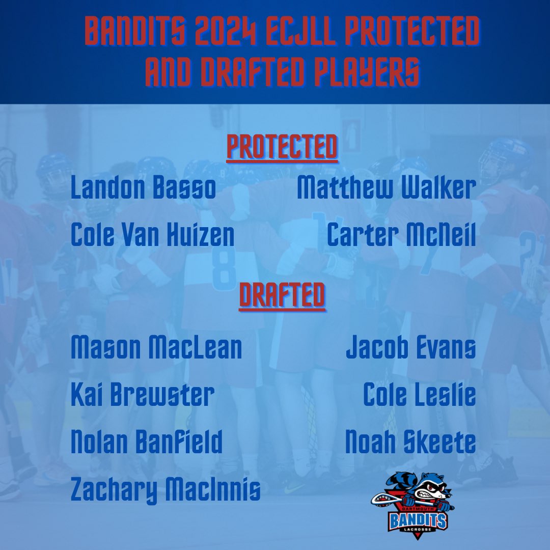 Congratulations to all of the draft eligible players who were protected and drafted for the 2024 <a href="/TheECJLL/">East Coast Junior Lacrosse League</a> season. We look forward to seeing you at training camp.